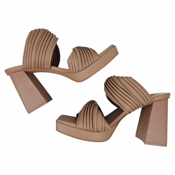 NEW Dolce Vita Chunky Block Heel Platform Slide Sandals Neutral Beige Size 7 - Picture 6 of 11